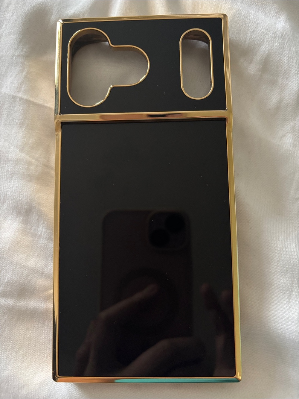 Black Mirror Square by Flaunt Phone Case with Gold Trim